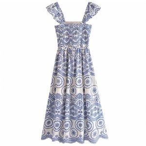 Hollow Embroidery Tiny Ruffle Sleeve Dress